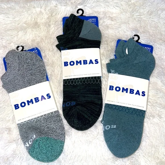 Men's Bombas Running Ankle Socks – 4 Pairs, White, Size L, Honeycomb, New No Tags